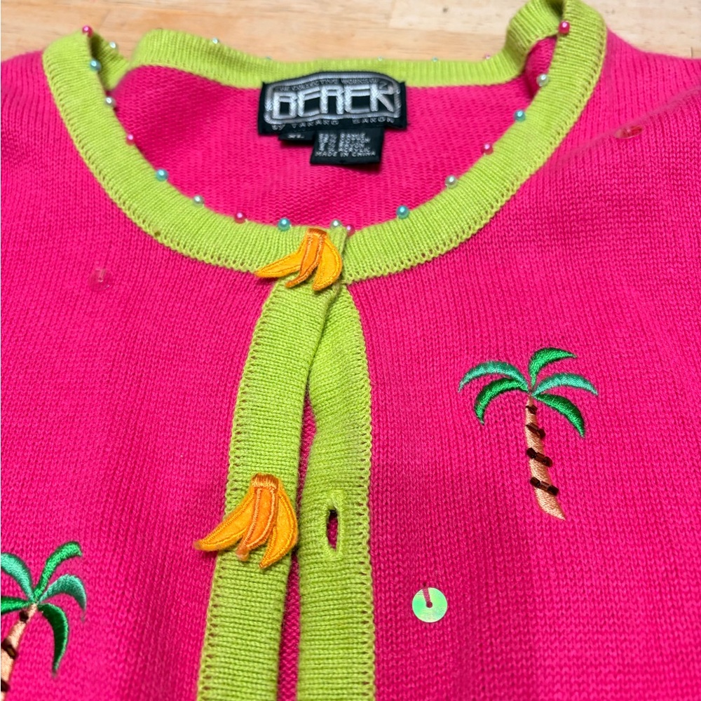 Berek vintage Pink and Green monkey Knit cardigan - Picture 3 of 10